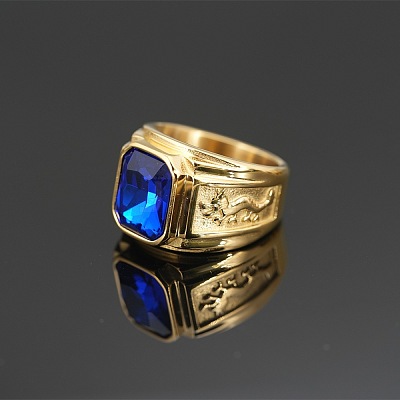 304 Stainless Steel with Cubic Zirconia Dragon Pattern Finger Rings for Men FS-WGD623F-23-1