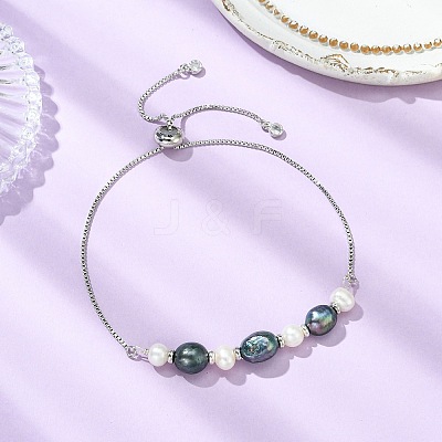 Adjustable Natural Cultured Freshwater Pearl Slider Bracelets KK-BJEW-JB14102-02-1