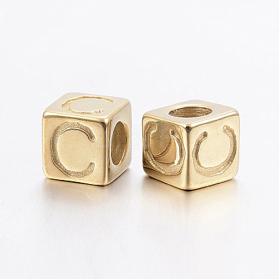 304 Stainless Steel Large Hole Letter European Beads LS-STAS-H428-01G-C-1