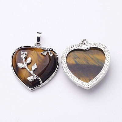 Heart Natural Tiger Eye Pendants GP356-7-1