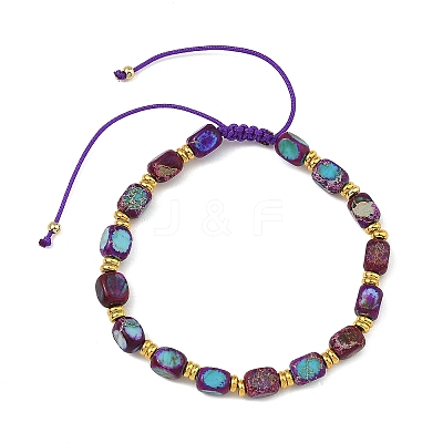 Adjustable Dyed Natural Imperial Jasper Cuboid Braided Bead Bracelets BJEW-JB14247-1
