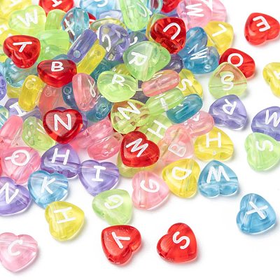 Transparent Acrylic Heart Horizontal Hole Letter Beads TACR-Q101-01-1