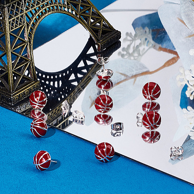 4 Pairs Sport Ball Alloy Stud Earrings for Women EJEW-BBC0001-52D-1