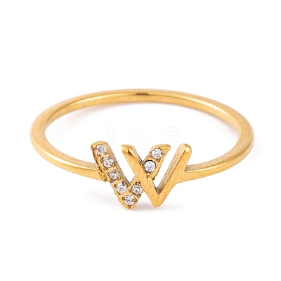PVD Vacuum Plating 304 Stainless Steel Letter W Finger Ring for Women RJEW-C086-07-G-1