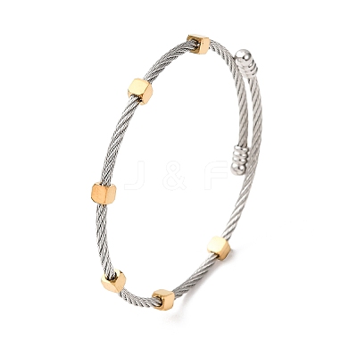 Duo Tone 304 Stainless Steel Cube Bead Cuff Bangles for Women SA-CBA2192-01GP-1
