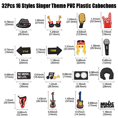 32Pcs 16 Styles Singer Theme PVC Plastic Cabochons FIND-CJ0002-55-1