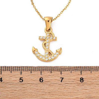 304 Stainless Steel Crystal Rhinestone Anchor Pendant Necklaces LS-NJEW-Z057-01A-G-1