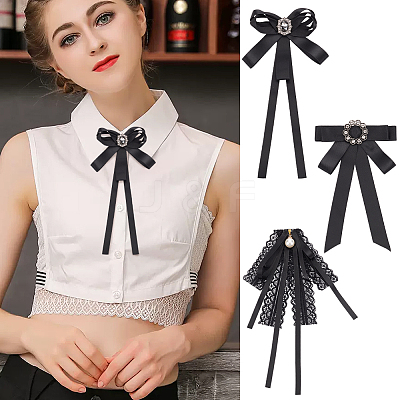 3pcs 3 Styles Polyester Ribbon Bowknot Brooch AJEW-BC0004-25-1