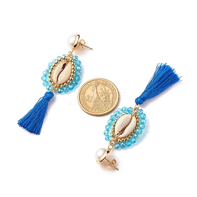 Beads Wire Wrap Long Dangle Stud Earring EJEW-TA00039-02-1