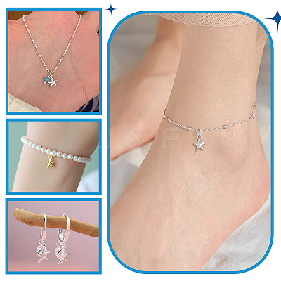 4Pcs 2 Colors 925 Sterling Silver Star Charms STER-PH0004-90-1