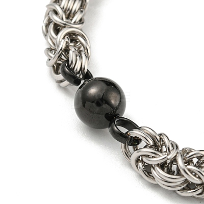 Non-Tarnish Two Tone 201 Stainless Steel Round Link & Byzantine Chain Bracelet BJEW-B078-21BP-1