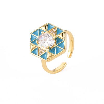 Brass Micro Pave Clear Cubic Zirconia Cuff Rings RJEW-S045-084-NR-1