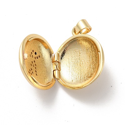 Rack Plating Brass Micro Pave Clear Cubic Zirconia Locket Pendants KK-M227-10G-1