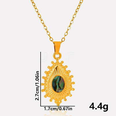 304 Stainless Steel Pave Natural Paua Shell Teardrop Pendant Necklaces RV9484-3-1