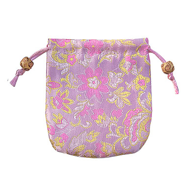 Chinese Style Flower Pattern Satin Jewelry Packing Pouches PW-WG42698-03-1
