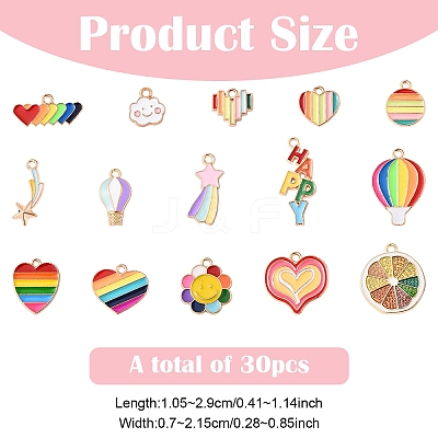 30Pcs 15 Styles Rainbow Color Alloy Enamel Pendants ENAM-YW0005-45-1