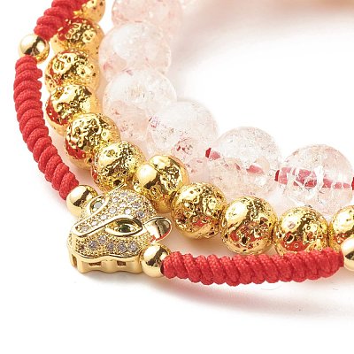 Natural Crackle Quartz & Lava Rock Braided Bead Bracelets Set BJEW-JB07212-04-1