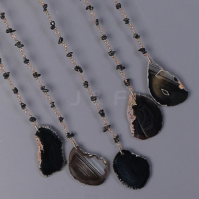 Iron & Natural Black Agate Woven Net Hanging Suncatchers HJEW-F027-09-1