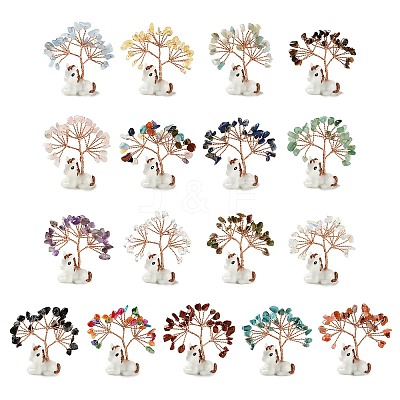 Natural & Synthetic Gemstone Chips Tree of Life Decorations DJEW-A017-01-1