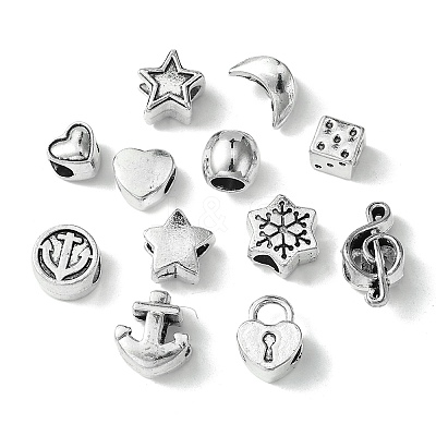 60Pcs 12 Style Tibetan Style Alloy European Beads TIBEB-FS0001-05-1