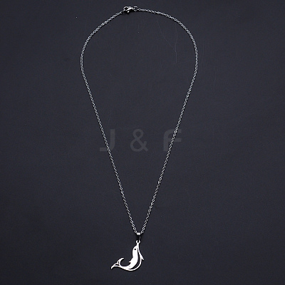 Non-Tarnish 201 Stainless Steel Dolphin Pendants Necklaces NJEW-S105-JN710-45-1-1