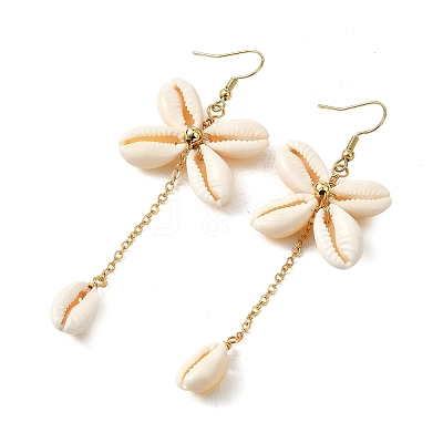 Natural Cowrie Shell Dangle Earrings EJEW-JE07285-1
