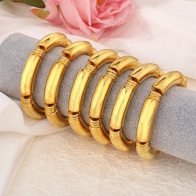 6Pcs CCB Plastic Curved Tube Beaded Stretch Bracelet Sets BJEW-SW001583-01-1