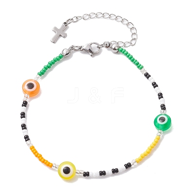 Resin Evil Eye & Glass Seed Beaded Bracelets BJEW-MZ00049-1