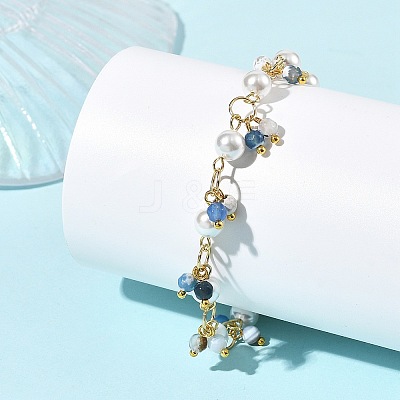 Natural Agate(Dyed & Heated) Faceted Round Beaded Chain Bracelets for Women BJEW-JB14248-01-1