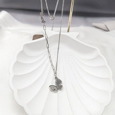 304 Stainless Steel Butterfly Pendant Necklaces for Women WG67215-02-1