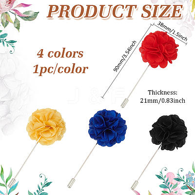 4Pcs 4 Colors Flower Polyester Lapel Pin Brooches for Men JEWB-FG0001-21-1