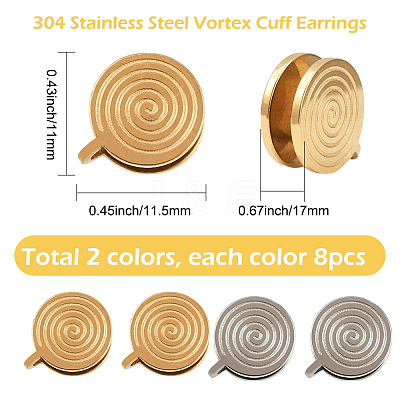 16Pcs 2 Colors 304 Stainless Steel Vortex Cuff Earrings EJEW-SC0001-87-1