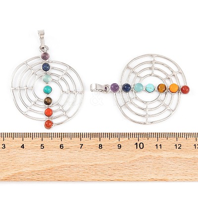 Chakra Natural Tiger Eye & Natural Lapis Lazuli & Natural Carnelian & Synthetic Turquoise & Glass Pendants G-NH0025-10P-1
