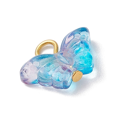 Golden Iron Flat Head Pins and Transparent Spray Painted Glass Beads Pendants PALLOY-JF03129-1