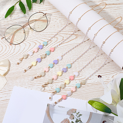 3Pcs Iron & Resin Heart Eyeglasses Chains AJEW-CN0007-83-1