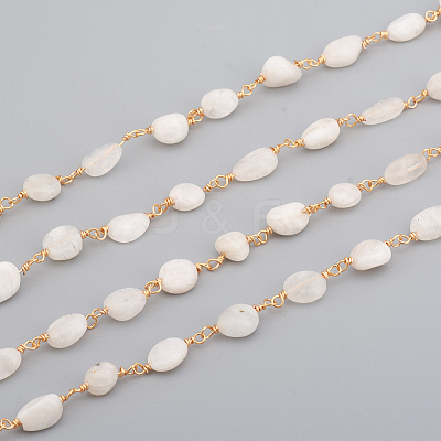 Handmade Natural Rainbow Moonstone Tumbled Stone Beaded Chains CHC-L045-014-1