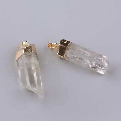 Electroplate Natural Quartz Crystal Pendants G-Q481-73G-1
