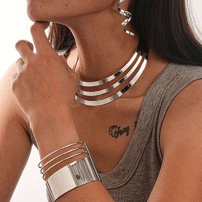 Alloy Pendant Necklaces & Stud Dangle Earrings & Cuff Bangles Sets FS-WG2E0CA-01-1