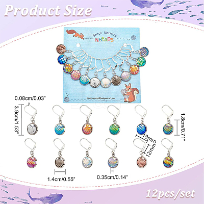 12Pcs 12 Colors Resin Figure of Fish Scale Charms Locking Stitch Markers HJEW-PH01506-1