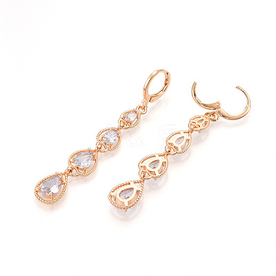 Teardrop Brass Micro Pave Cubic Zirconia Dangle Leverback Earrings EJEW-N058-14G-1