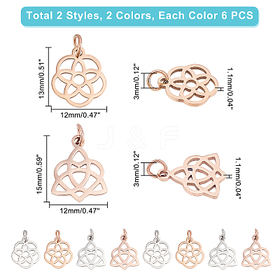 24Pcs 2 Style 304 Stainless Steel Pendants STAS-DC0006-77-1
