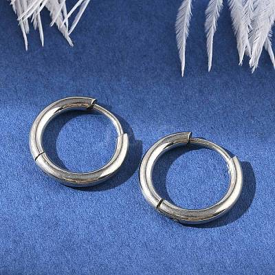 Tarnish Resistant 202 Stainless Steel Huggie Hoop Earrings EJEW-F111A-14mm-P-1