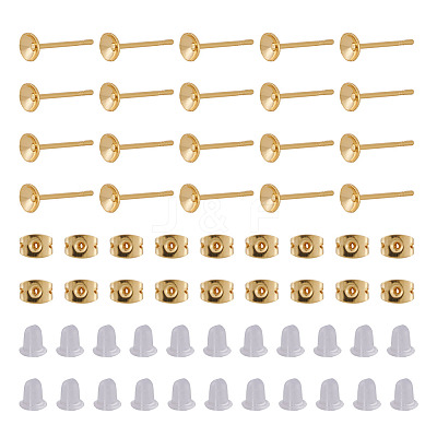 50Pcs Brass Earring Settings KK-TA0008-38C-1