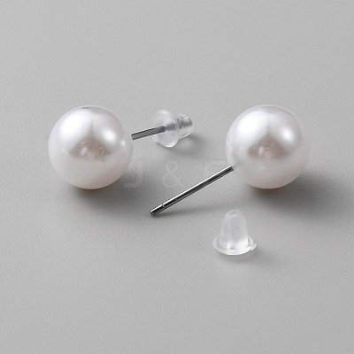 Imitation Pearl Plastic & Resin Round Beaded Necklace & Stretch Bracelet & Stud Earrings SJEW-WH0002-04-1