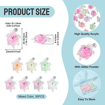30Pcs Transparent Acrylic and Glitter Powder Pendants TACR-TA0001-91-1