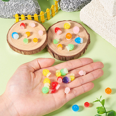 30Pcs 2 Styles Luminous Resin Mushroom Ornament RESI-TA0004-04A-1
