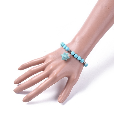 Synthetic Turquoise Stretch Charm Bracelets BJEW-JB04692-03-1
