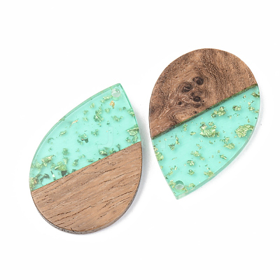 Transparent Resin & Walnut Wood Pendants X-RESI-S389-037A-B02-1