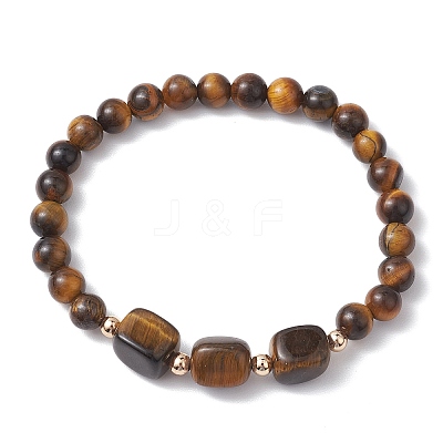 Natural & Synthetic Mixed Gemstone Cube & Round Beaded Stretch Bracelets BJEW-JB10807-1