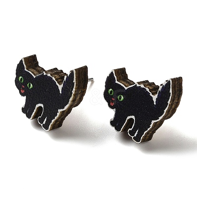 Wood Stud Earrings EJEW-Z054-02G-1